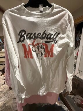 Baseball Mom Graphic Long Sleeve Tee - White